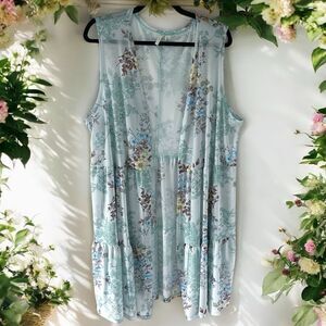 Cato Mesh Mint Green Vest Boho Hippy Beach Floral Spring Sheer XL Open Stretch
